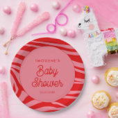 Roze Retro script Baby shower Papieren Bordje (Feest)