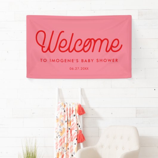 Roze Retro  script Baby shower Welkom Spandoek (Insitu)