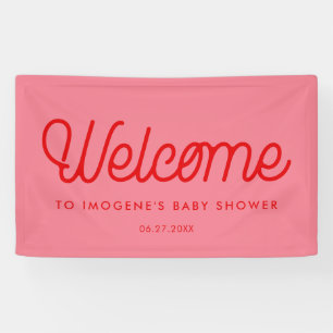 Roze Retro script Baby shower Welkom Spandoek