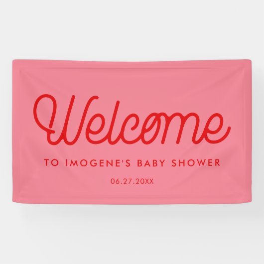 Roze Retro  script Baby shower Welkom Spandoek (Horizontaal)