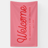 Roze Retro  script Baby shower Welkom Spandoek (Verticaal)