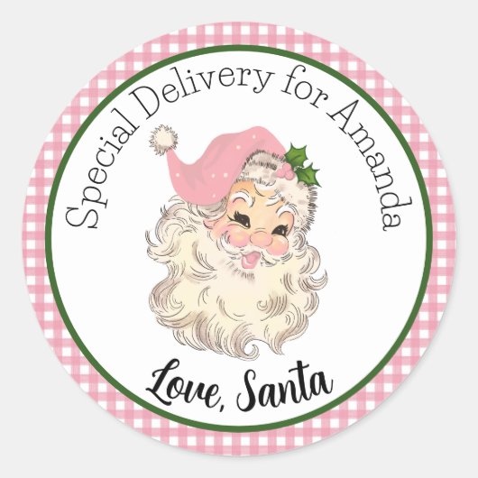 Roze  Retro Speciale levering Santa Gift Label (Voorkant)