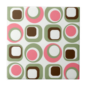 Roze Retro Squares & Circles Tegeltje
