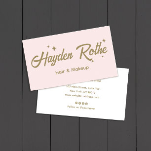 Roze Retro Stars Script Makeup and Hair Stylist Visitekaartje