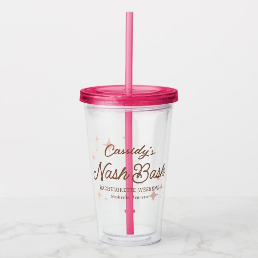 Roze Retro Sterren Nash Bash Bachelorette Acryl Drinkbeker (Voorkant)