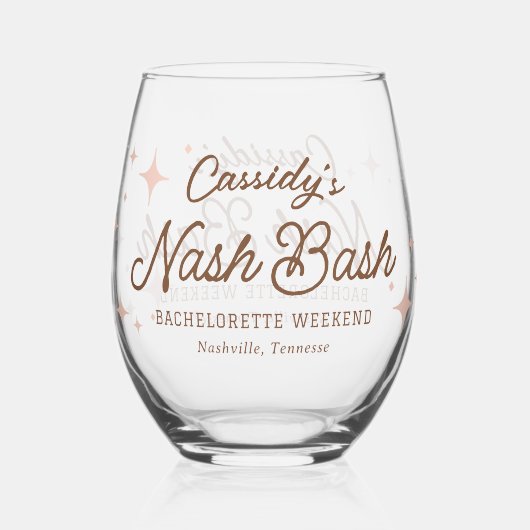 Roze Retro Sterren Nash Bash Bachelorette Wijnglas Zonder Voet (Voorkant)