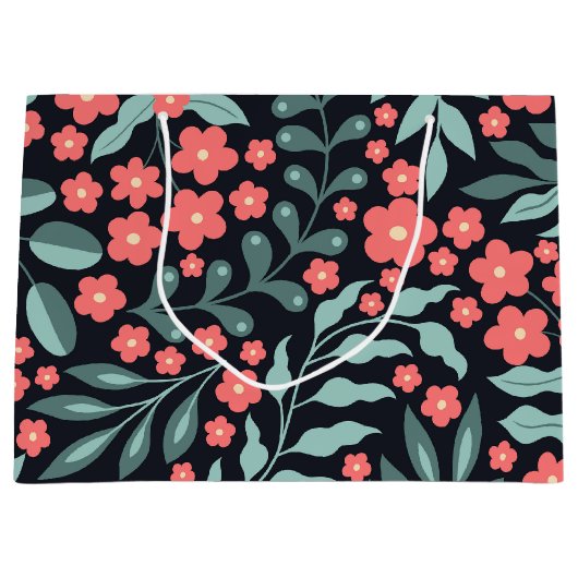 Roze retro stijl bloeiende bloemen in Scandinavisc Groot Cadeauzakje (Voorkant)