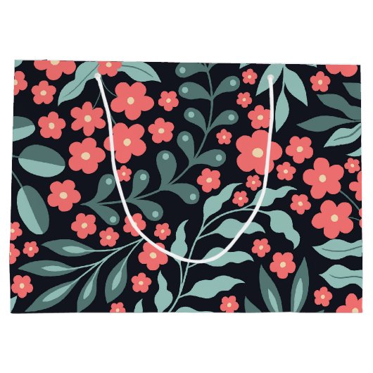 Roze retro stijl bloeiende bloemen in Scandinavisc Groot Cadeauzakje (Achterkant)