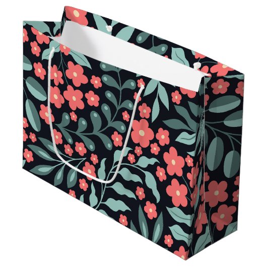 Roze retro stijl bloeiende bloemen in Scandinavisc Groot Cadeauzakje (Voorkant Gekanteld)