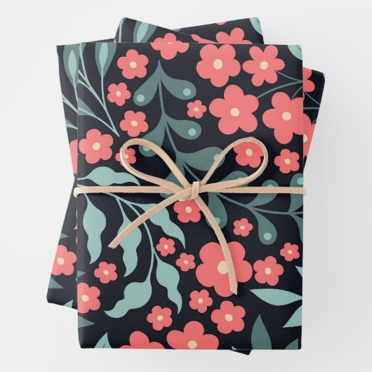 Roze retro stijl bloeiende bloemen in Scandinavisc Inpakpapier Vel (In situ)