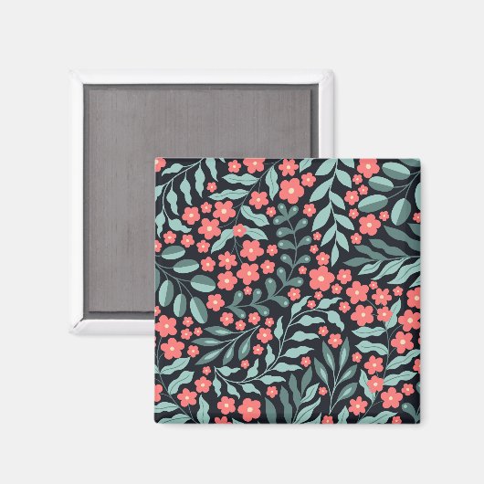 Roze retro stijl bloeiende bloemen in Scandinavisc Magneet (Voorkant / Achterkant)