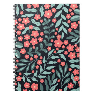 Roze retro stijl bloeiende bloemen in Scandinavisc Notitieboek