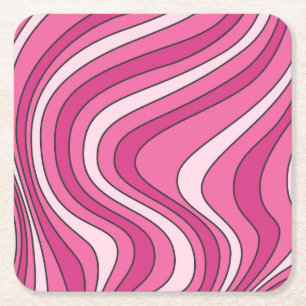 Roze retro stijl golven vierkante kartonnen onderzetter