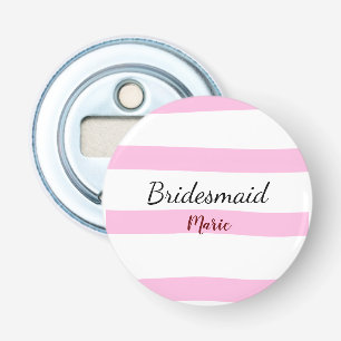 Roze retro strepen voeg je naam toe aan de bruidsm button flesopener