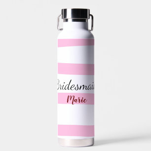 Roze retro strepen voeg je naam toe aan de bruidsm waterfles
