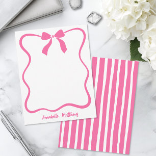 Roze Retro Strik Geschenkband Gegolfde Rand Persoo Notitiekaartje