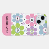 Roze Retro-Style Flower Power Monogram Case-Mate iPhone Case (Achterkant (horizontaal))