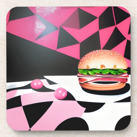 Roze Retro Style Hamburger Bier Onderzetter (Voorkant)