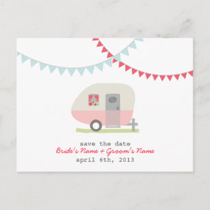 Roze Retro Trailer Wedding Save The Date Briefkaar Aankondigingskaart