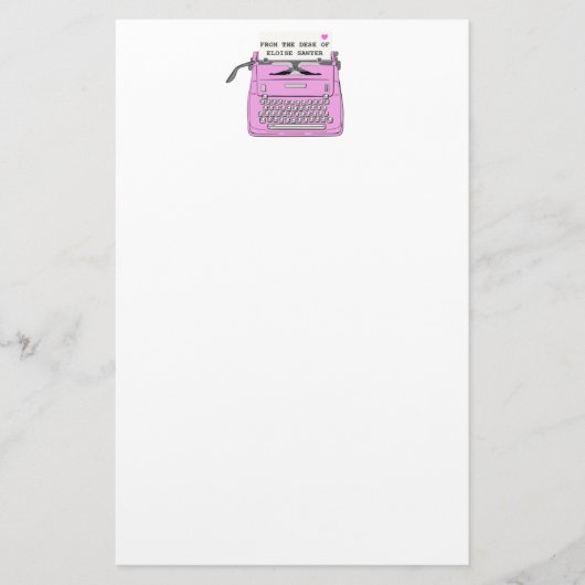 Roze Retro typemachine desktop, aangepast Briefpapier (Voorkant)