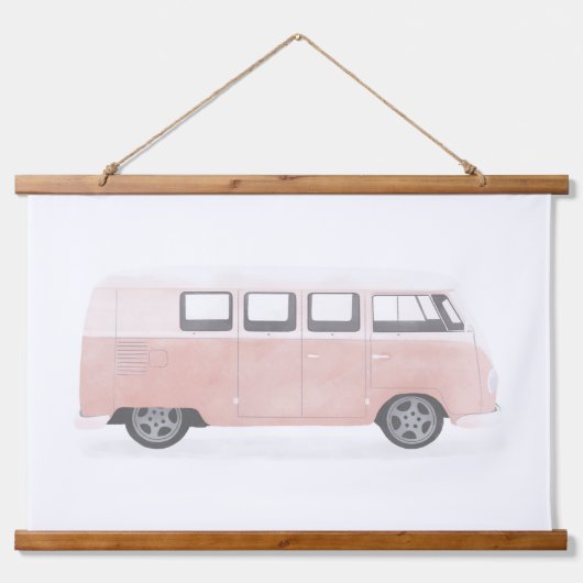 Roze Retro Van Nursery Decor Hangend Wandkleed (Voorkant)