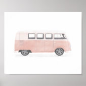 Roze Retro Van Nursery Decor Poster (Voorkant)