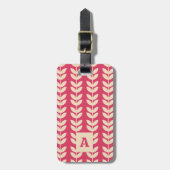 Roze Retro Vibe Bladpatroon Monogram Bagagelabel (Voorkant verticaal)