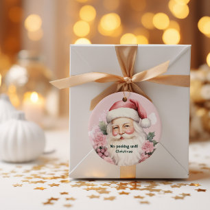 Roze Retro Vintage Kerstman Ronde Sticker