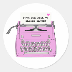 Roze Retro Vintage Schrijfmachine Persoonlijk Bure Ronde Sticker