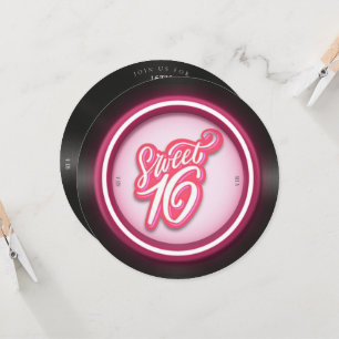 Roze retro vinylplaat zoete 16 verjaardag kaart