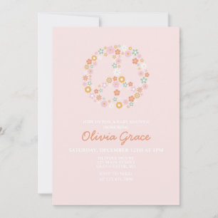 Roze Retro Vrede Liefde Baby Shower Uitnodiging
