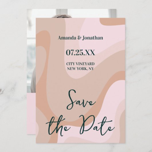 Roze Retro Wave Bruiloft Save The Date (Voorkant / Achterkant)