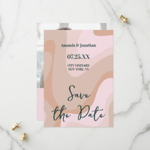 Roze Retro Wave Bruiloft Save The Date