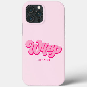 Roze retro Wifey Est. Jaar Bride Fiancé iPhone 13 Pro Max Hoesje