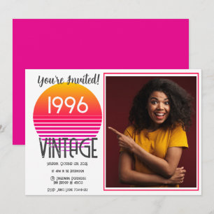 Roze Retro Zon 1996 30ste Verjaardag Feestdagenkaart