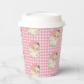 Roze Retrokerstman met roze rand Papieren Bekers (Links)