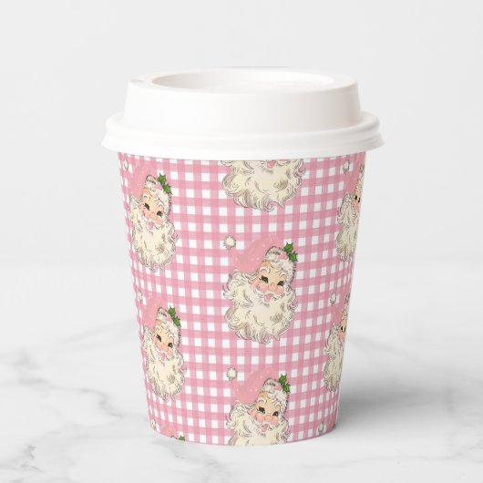 Roze Retrokerstman met roze rand Papieren Bekers (Achterkant)