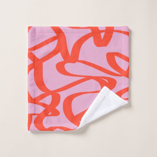 Roze Retrolijnen Moderne Abstracte penseelvormen Bad Handdoek (Wasdoekje)