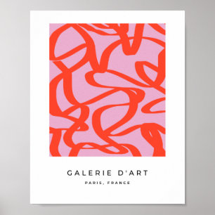 Roze Retrolijnen Moderne Abstracte penseelvormen Poster