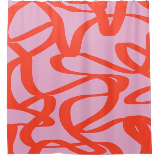 Roze Retrolinnen Moderne Abstracte penseelvormen S Douchegordijn (Voorkant)