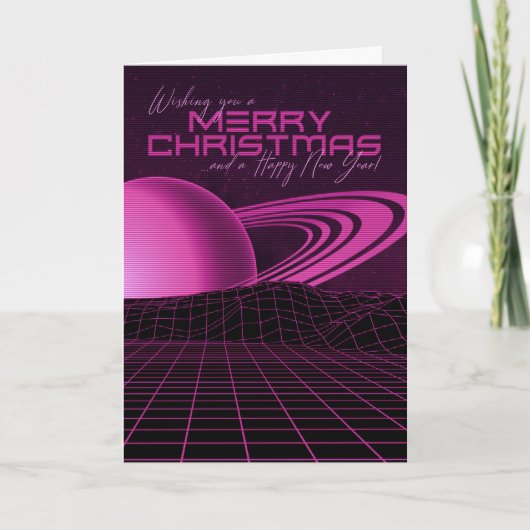Roze Retrowave Kerst Kaart (Voorkant)