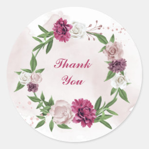 roze reuzel witte florale spleet ronde sticker