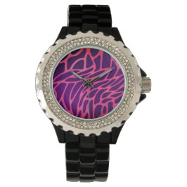 Roze Rhinestone Zwart Emaille Horloge