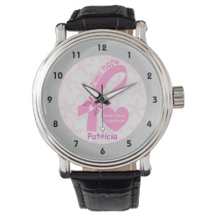 Roze Ribbon Borstkanker overlevende, grijze grens Horloge