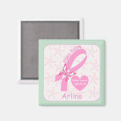 Roze Ribbon Borstkanker overlevende mint border Magneet (Voorkant / Achterkant)