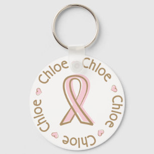 Roze Ribbon Breast Cancer Name Chloe Sleutelhanger