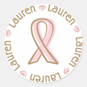 Roze Ribbon Breast Cancer Name Lauren Ronde Sticker