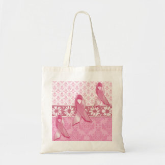 Roze Ribbon Daisy Damask Breast Cancer Canvas tas