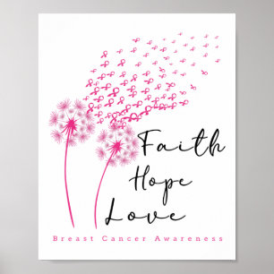Roze Ribbon Dandelion Faith Hope Breast Cance Poster