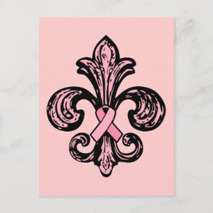 Roze Ribbon Fleur de lis Briefkaart